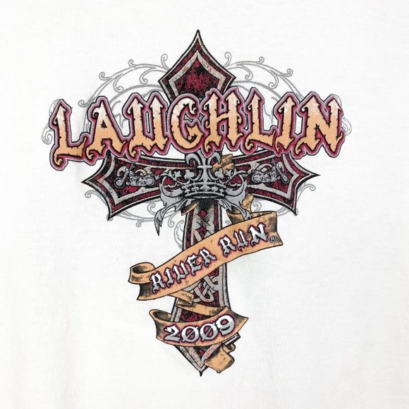 2009 LAUGHLIN RIVER RUN CROSS White Graphic T-Shirt Size S - Picture 8 of 16
